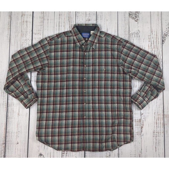 Pendleton Wool Shirt Sz XL Ramsay Tartan Vtg 80s Plaid‎ Long Sleeve Elbow Patch - Picture 1 of 5